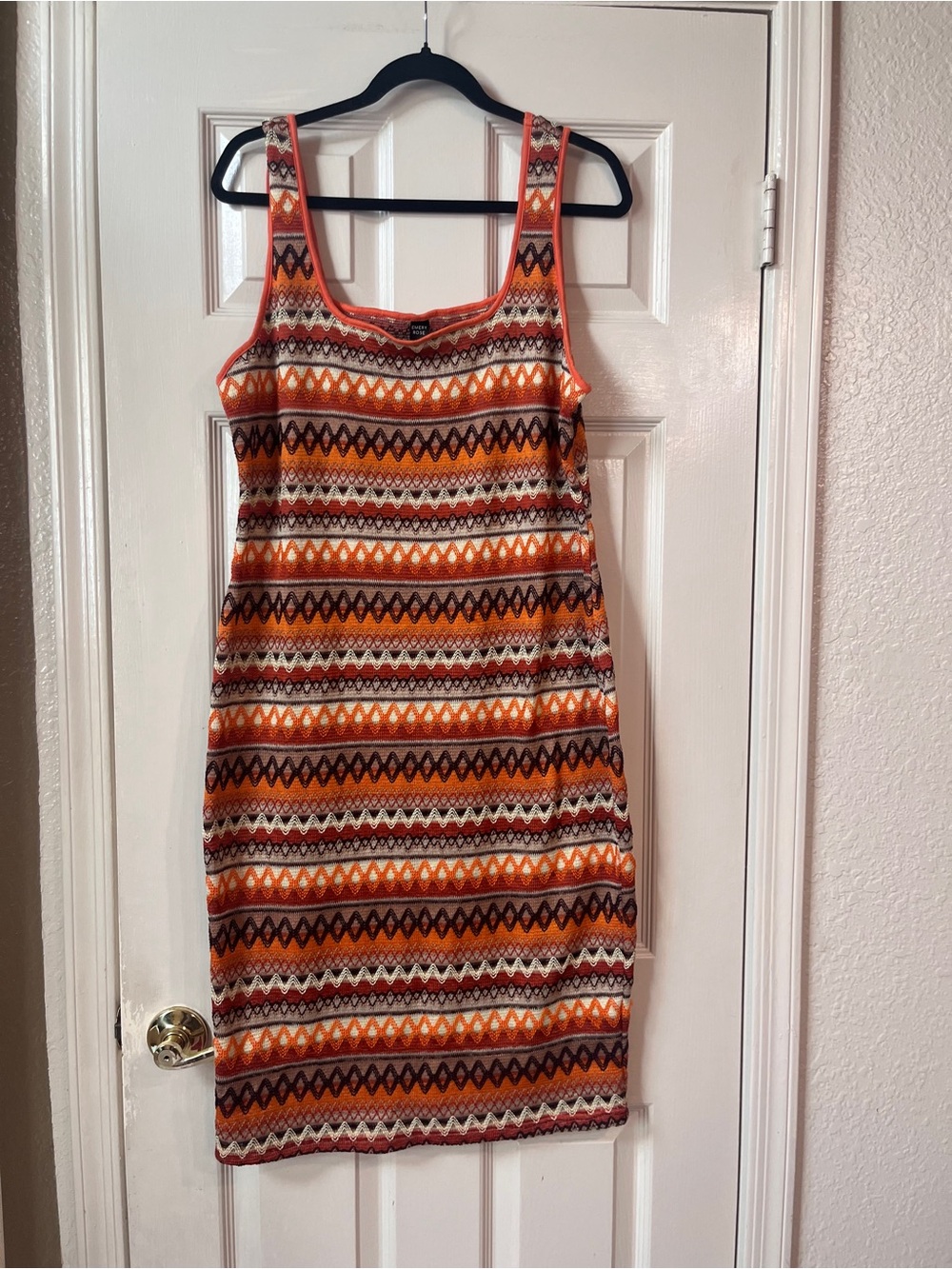 Sleeveless Orange Patterned Knit Mini Dress